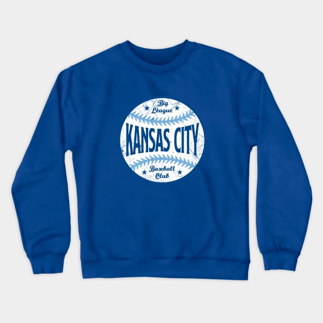 Kansas City Retro Big League Baseball - Blue Crewneck Sweatshirt by KFig21